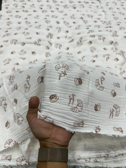 Buy Premium White Cotton Double Cloth Croissant Print Fabric
