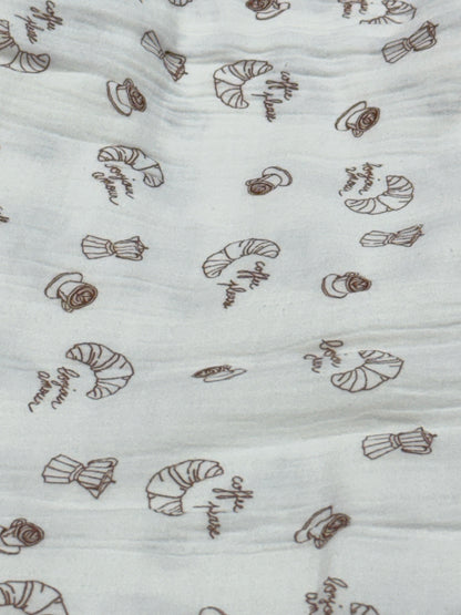 Buy Premium White Cotton Double Cloth Croissant Print Fabric