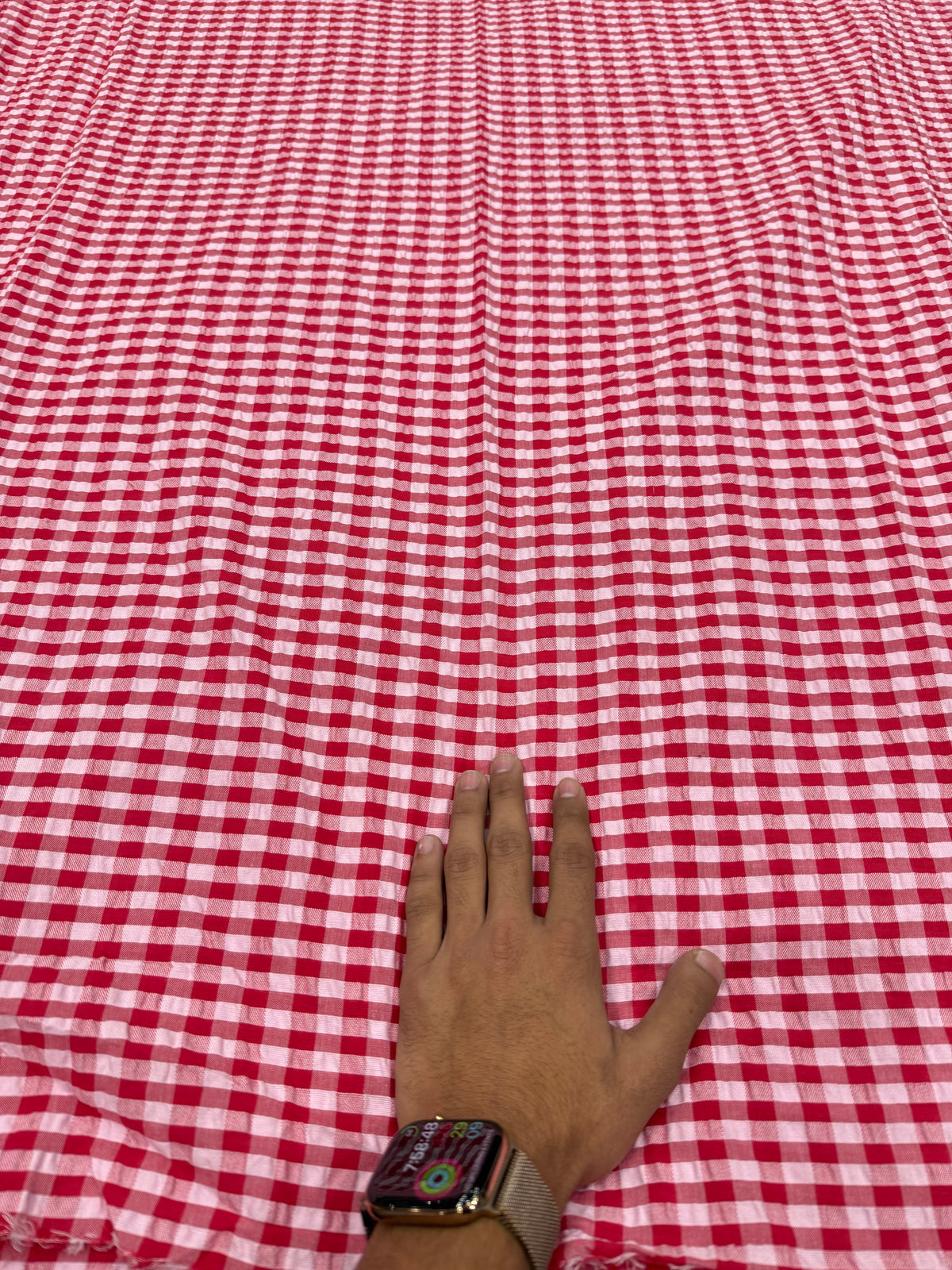 Buy Premium Seersucker Cherry Pink White Gingham Check Fabric