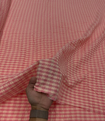 Buy Premium Seersucker Peach Gingham Check Fabric