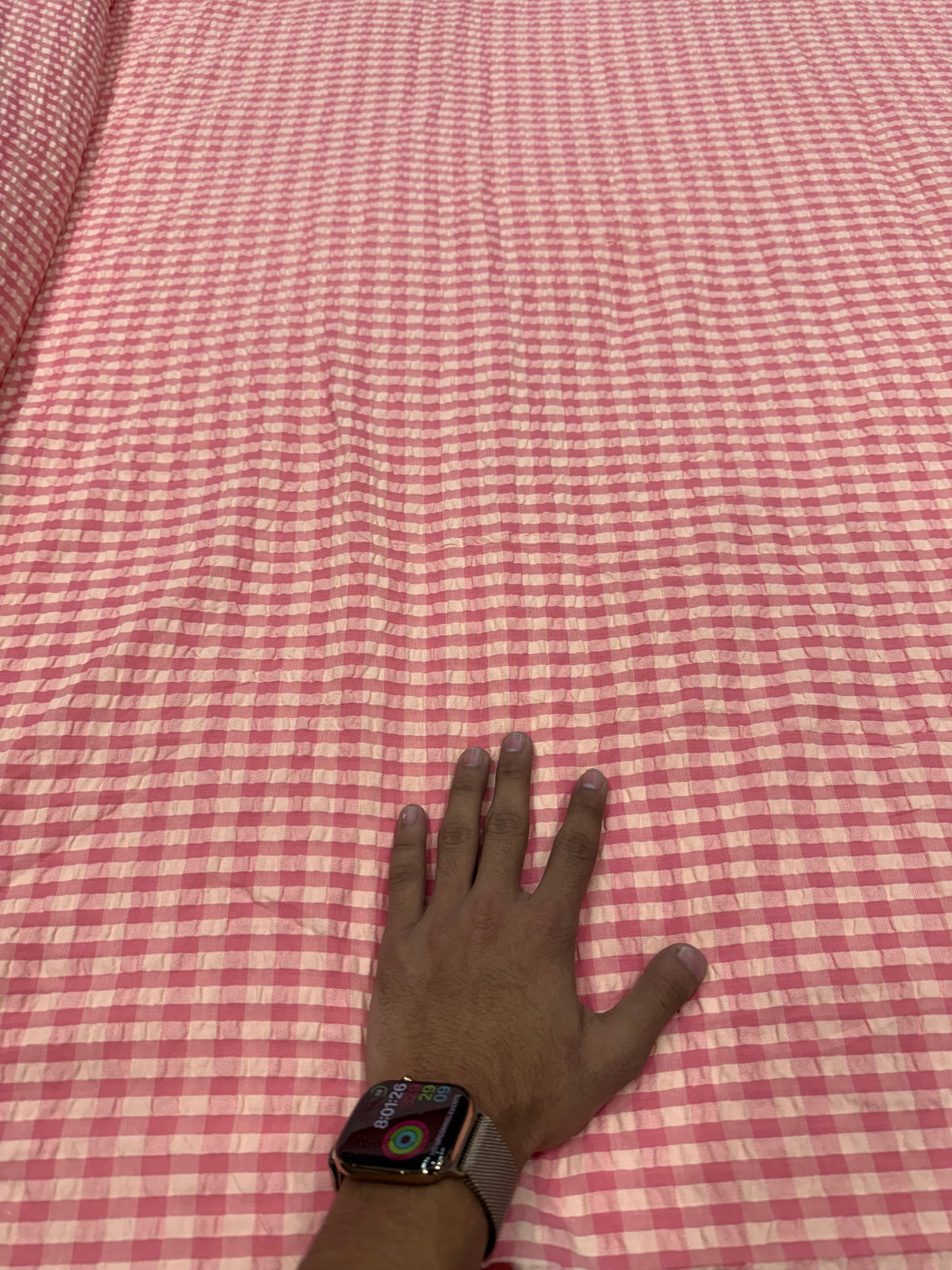 Buy Premium Seersucker Peach Gingham Check Fabric