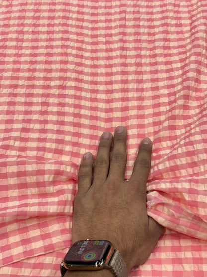 Buy Premium Seersucker Peach Gingham Check Fabric