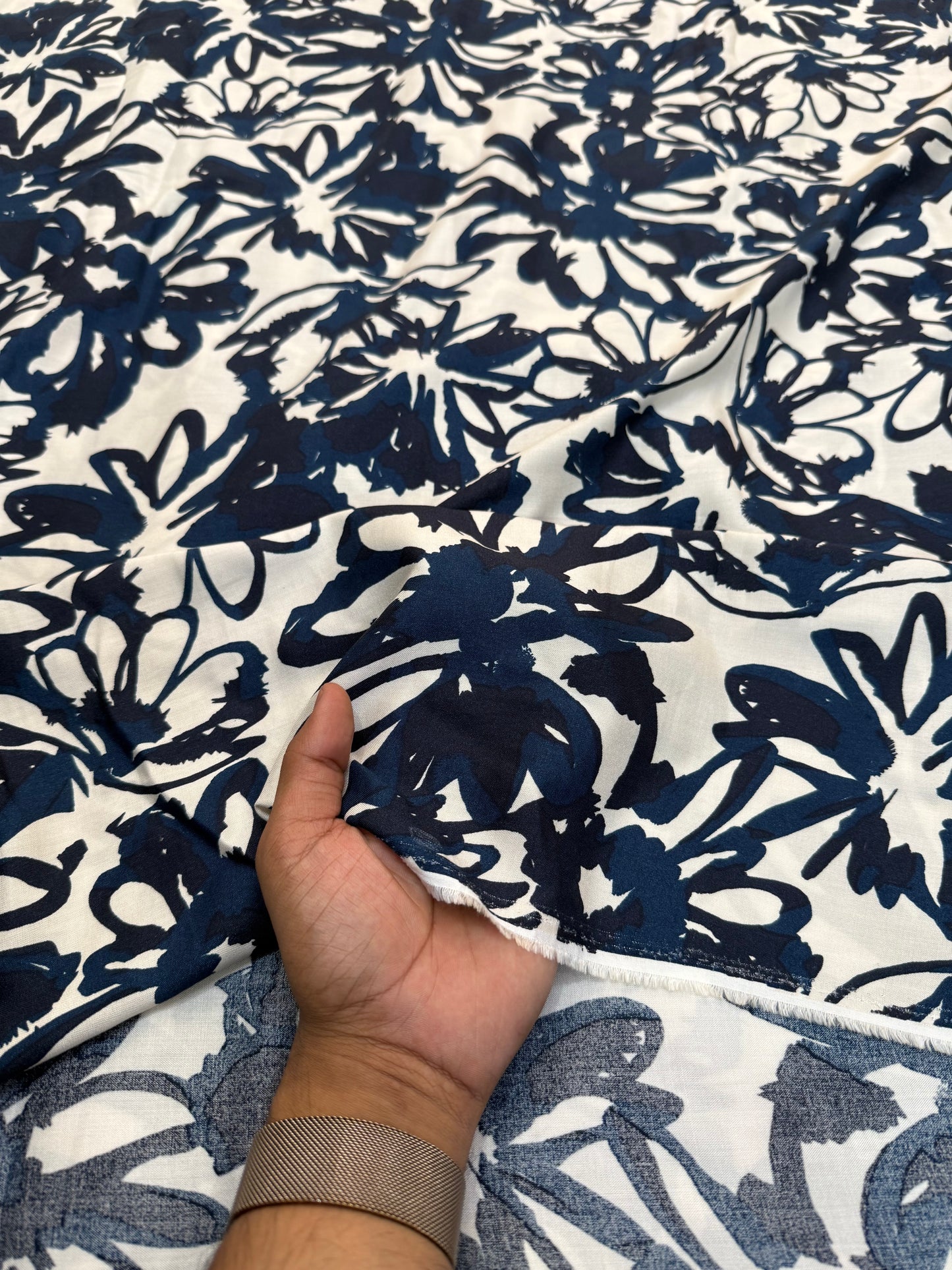 Buy Premium Viscose Rayon Western Blue Floral Printed Fabric