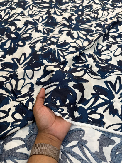 Buy Premium Viscose Rayon Western Blue Floral Printed Fabric