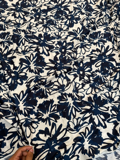 Buy Premium Viscose Rayon Western Blue Floral Printed Fabric