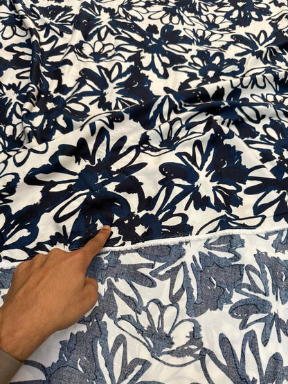 Buy Premium Viscose Rayon Western Blue Floral Printed Fabric