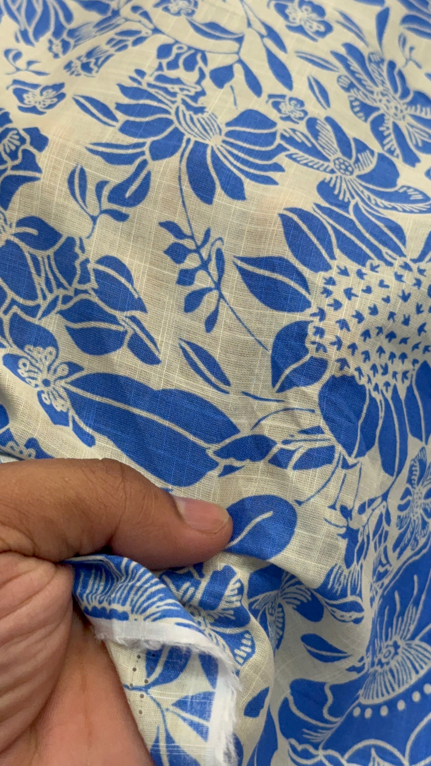 Buy Fine Premium Cotton Slub Botanical Blue Floral Printed