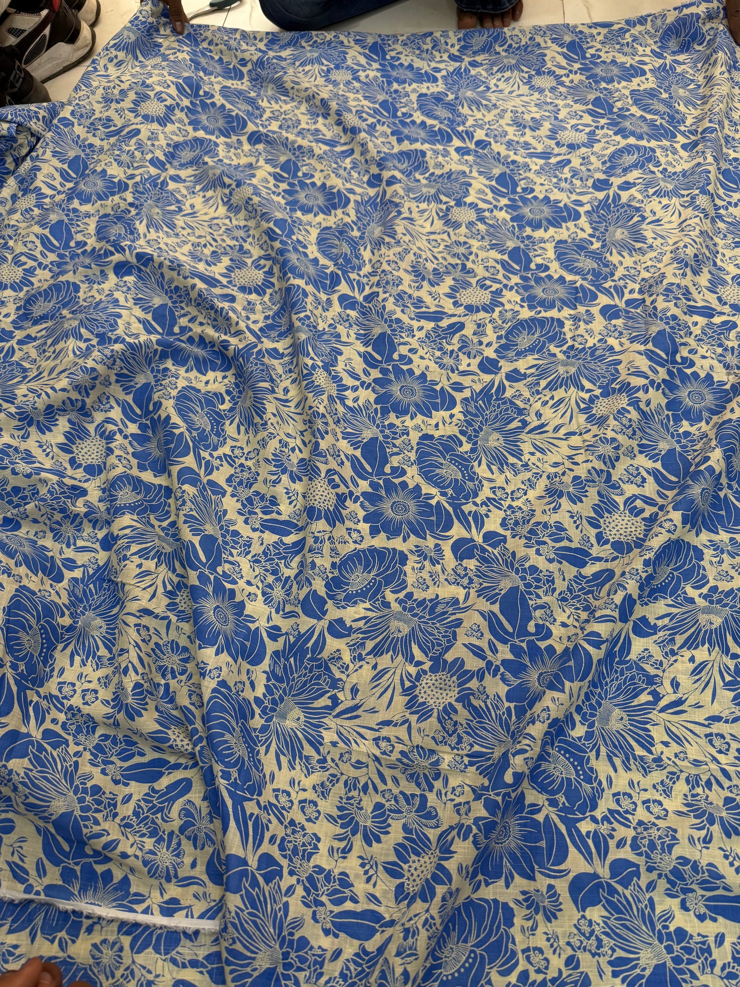 Buy Fine Premium Cotton Slub Botanical Blue Floral Printed
