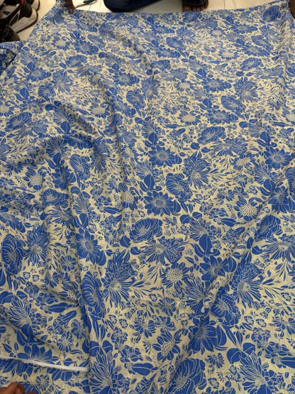 Buy Fine Premium Cotton Slub Botanical Blue Floral Printed