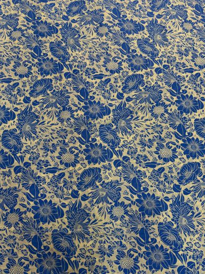 Buy Fine Premium Cotton Slub Botanical Blue Floral Printed