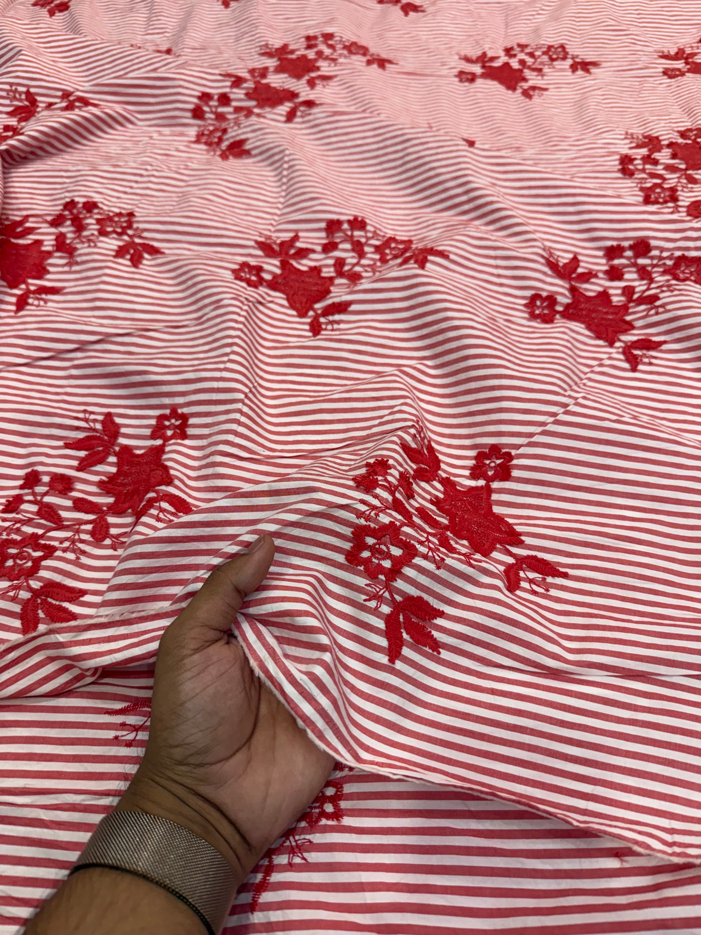 Buy Pure Cotton Seersucker Stripes Patchwork Embroidery Fabric with Big Width