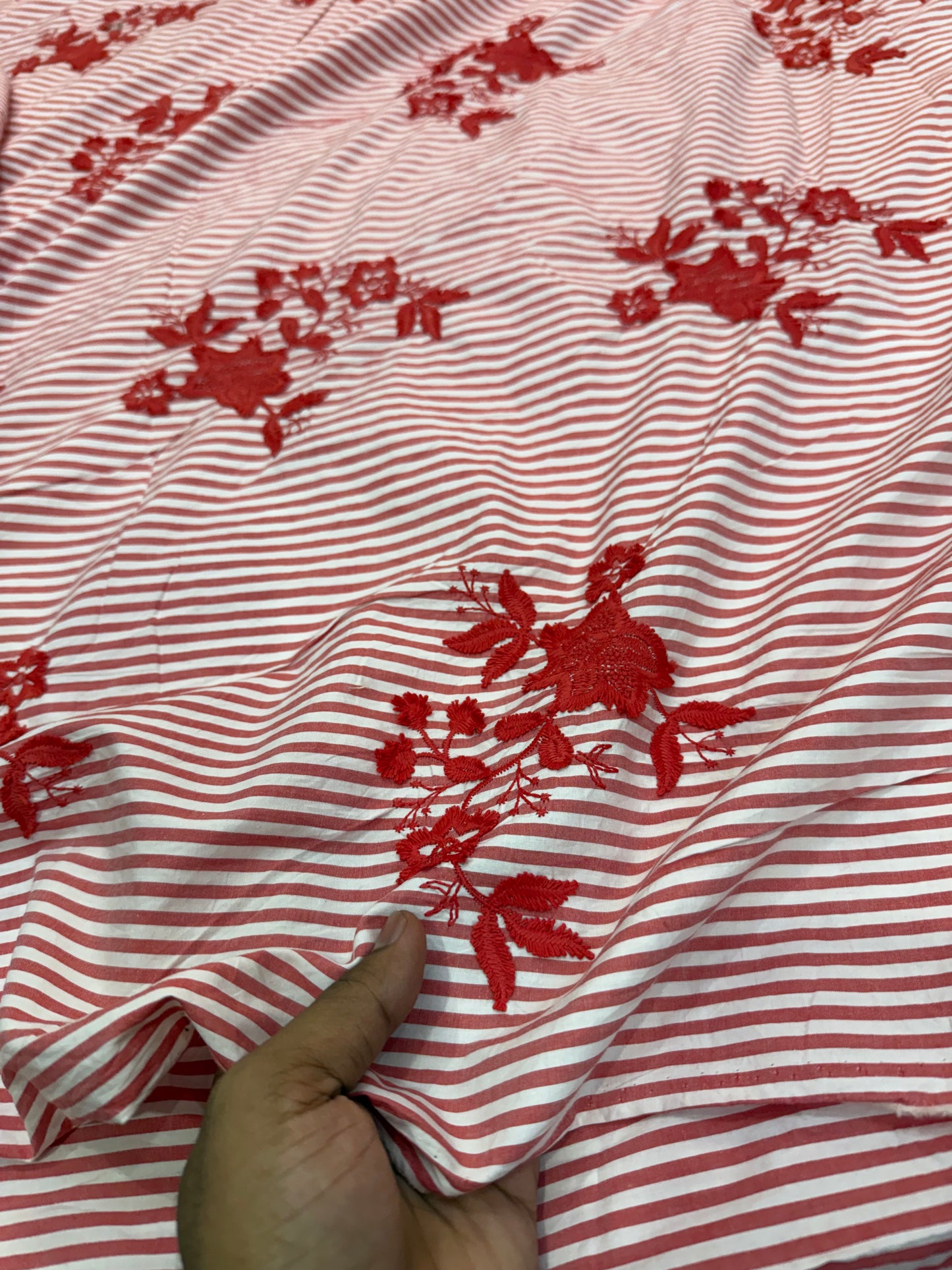 Buy Pure Cotton Seersucker Stripes Patchwork Embroidery Fabric with Big Width