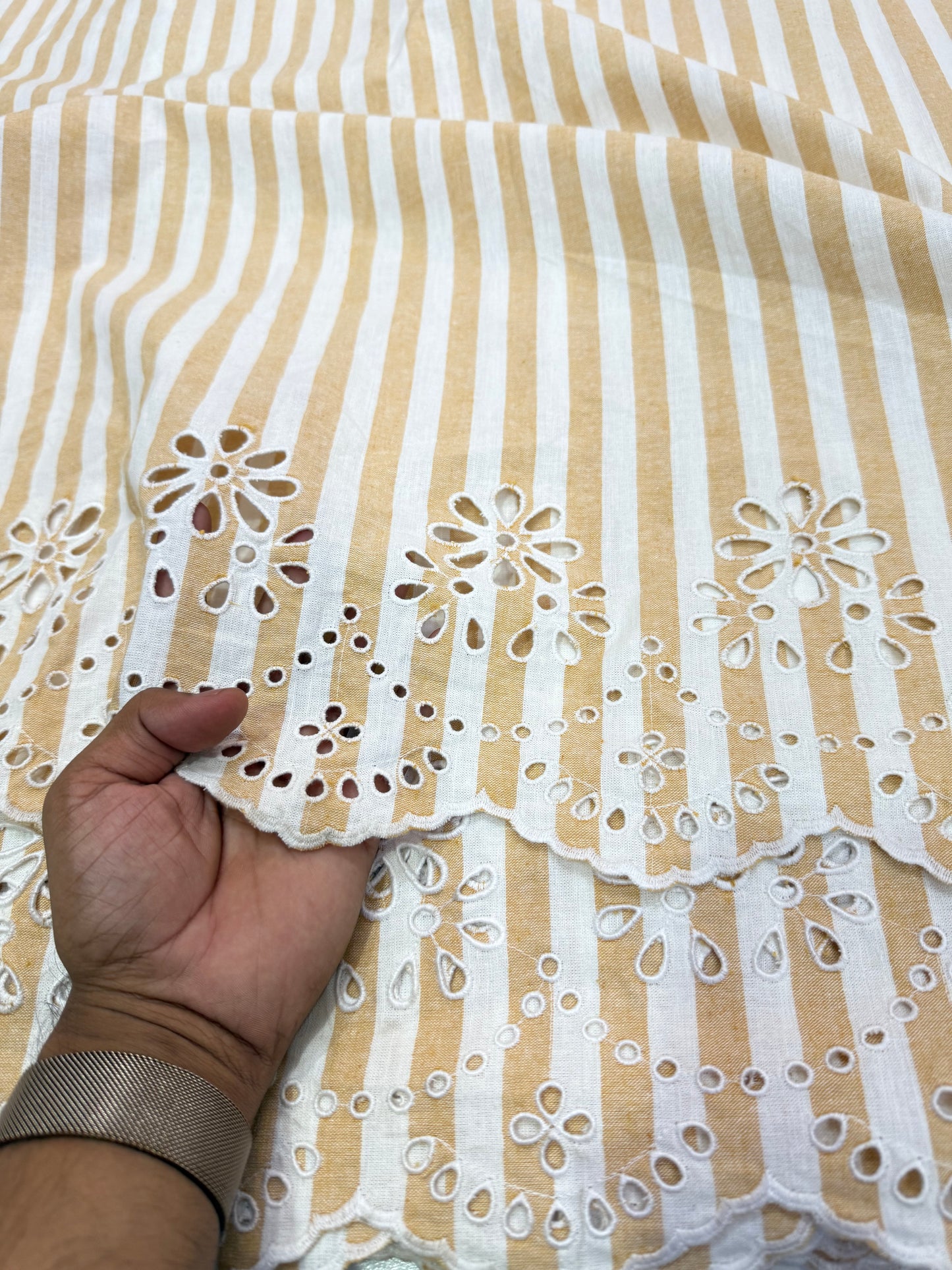 Buy Pure Cotton Linen Stripes Double Border Embroidery Fabric with Big Width