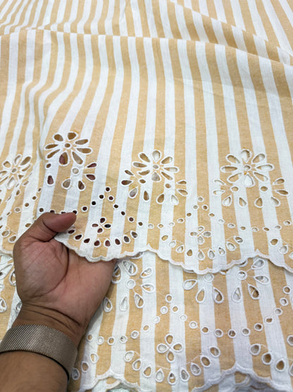 Buy Pure Cotton Linen Stripes Double Border Embroidery Fabric with Big Width