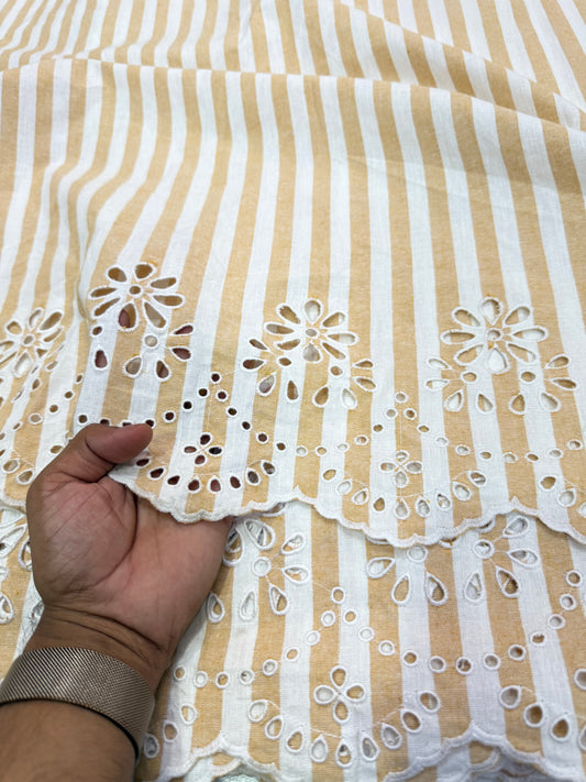Buy Pure Cotton Linen Stripes Double Border Embroidery Fabric with Big Width