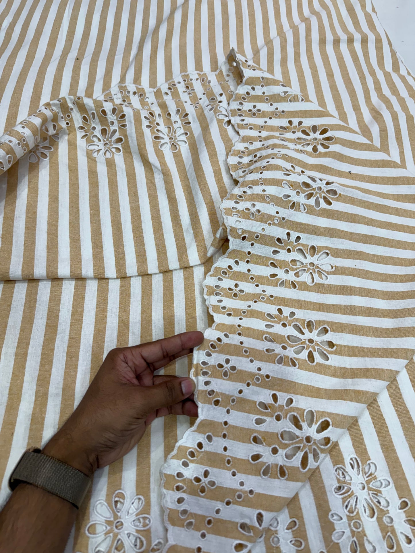 Buy Pure Cotton Linen Stripes Double Border Embroidery Fabric with Big Width