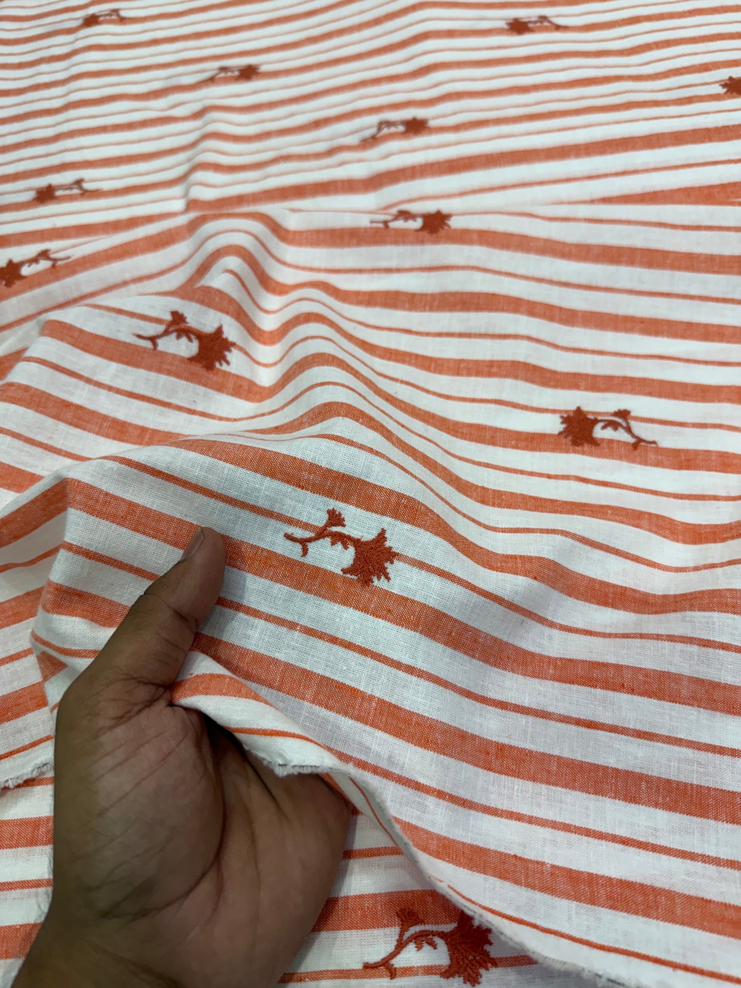 Buy Pure Cotton Linen Stripes Embroidery Fabric