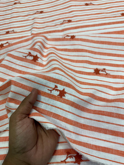 Buy Pure Cotton Linen Stripes Embroidery Fabric