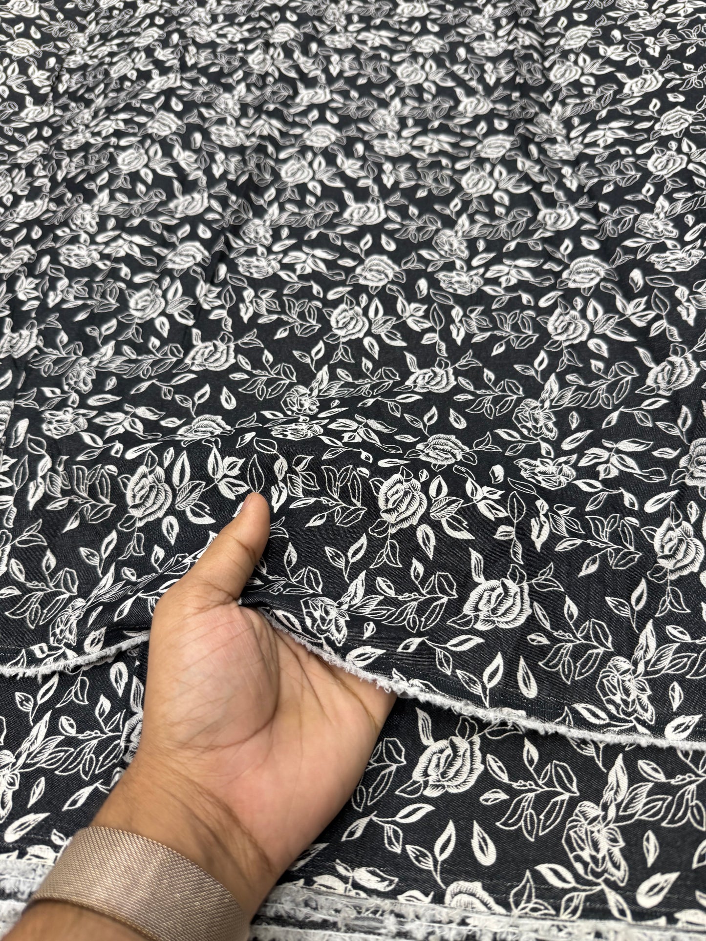 Buy Premium Cotton Denim Rose Sketch print
