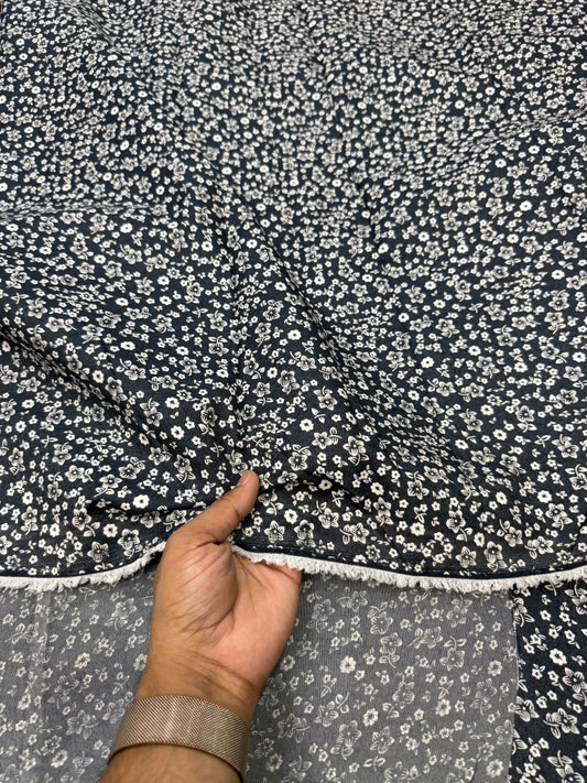 Buy Premium Cotton Denim Ditsy Meadow Printed Fabric