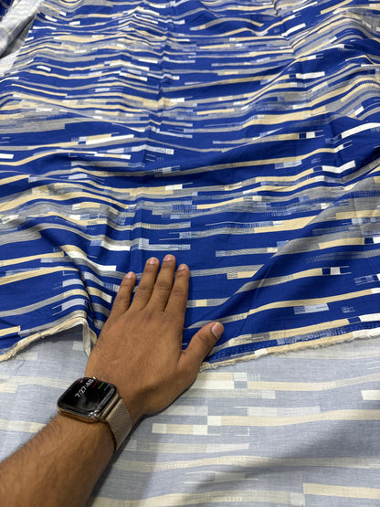 Buy Cotton Poplin Abstract Blue Geometrical Lines Printed Fabric