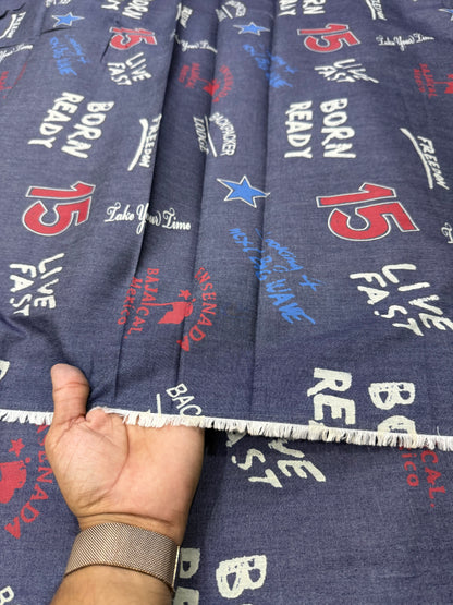 Buy Premium Silky Denim Varsity print