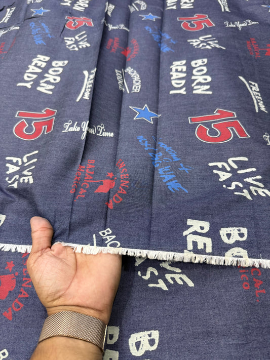 Buy Premium Silky Denim Varsity print