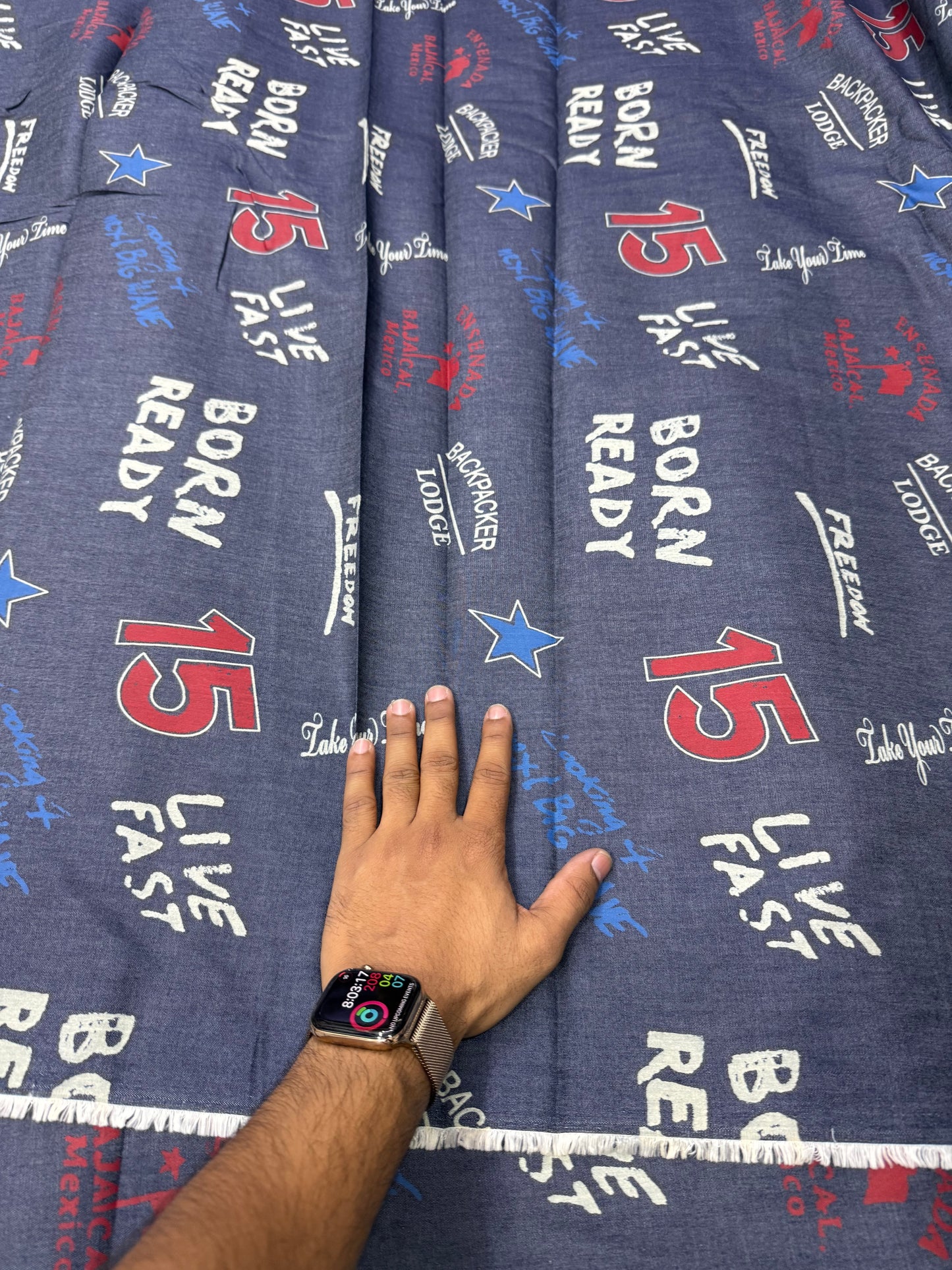 Buy Premium Silky Denim Varsity print