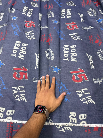 Buy Premium Silky Denim Varsity print