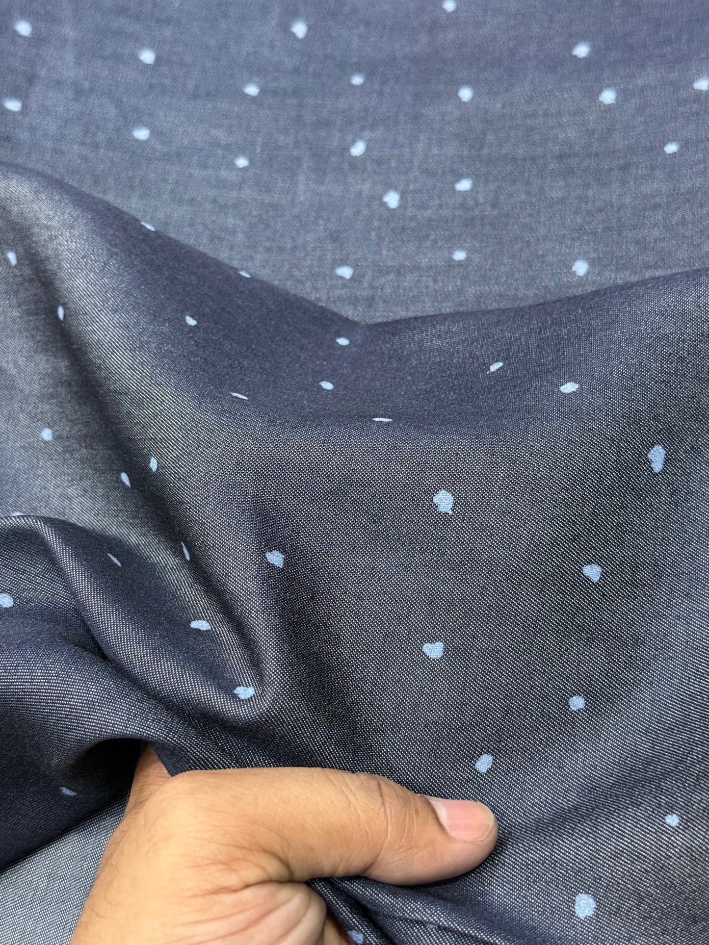 Buy Premium Silky Denim Polka Dot print