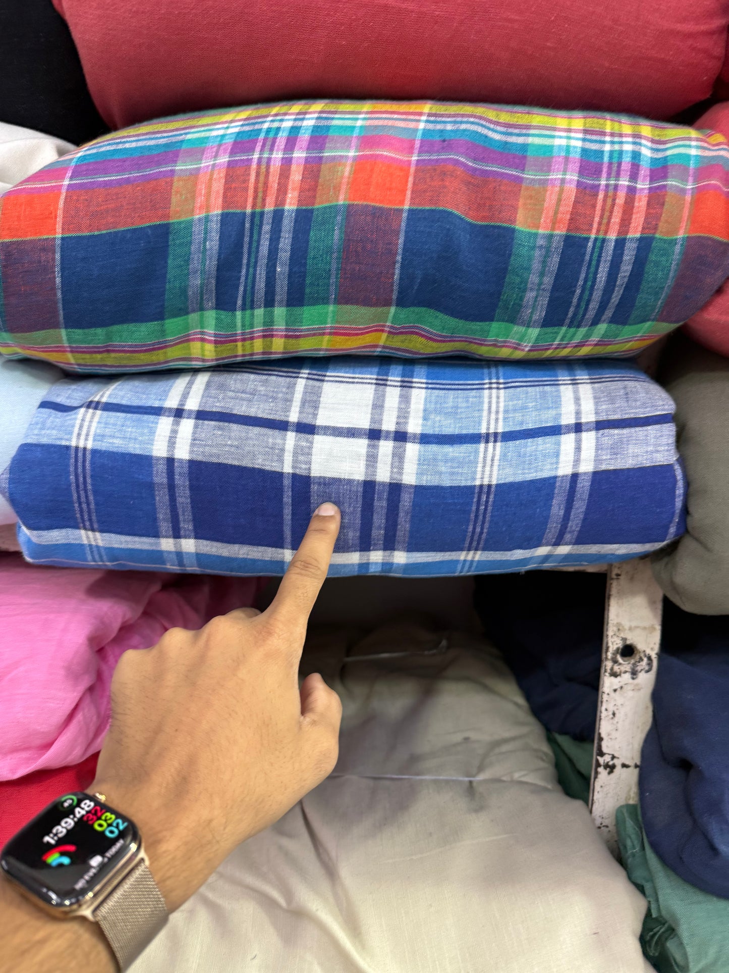 Buy Pure Linen Royal Blue Shirting Check Fabric