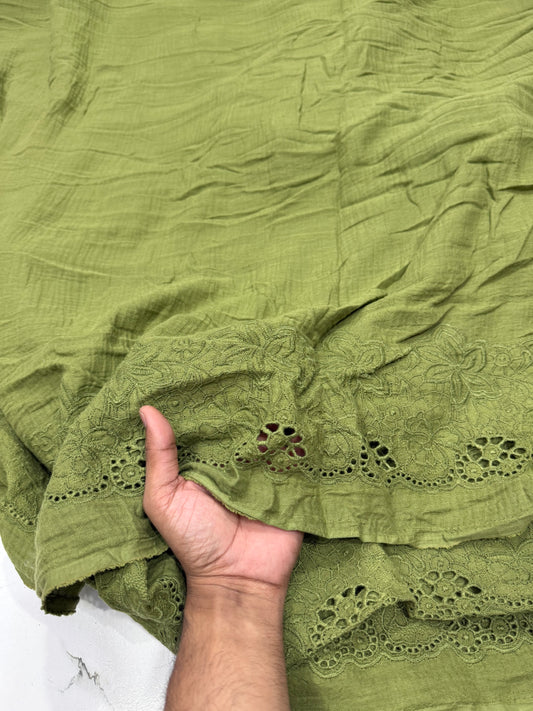 Buy Premium Cotton Double Cloth Olive Eyelet Border