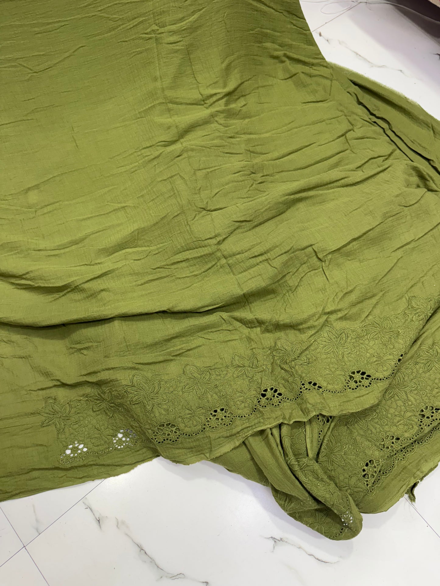 Buy Premium Cotton Double Cloth Olive Eyelet Border