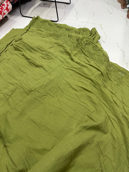 Buy Premium Cotton Double Cloth Olive Eyelet Border