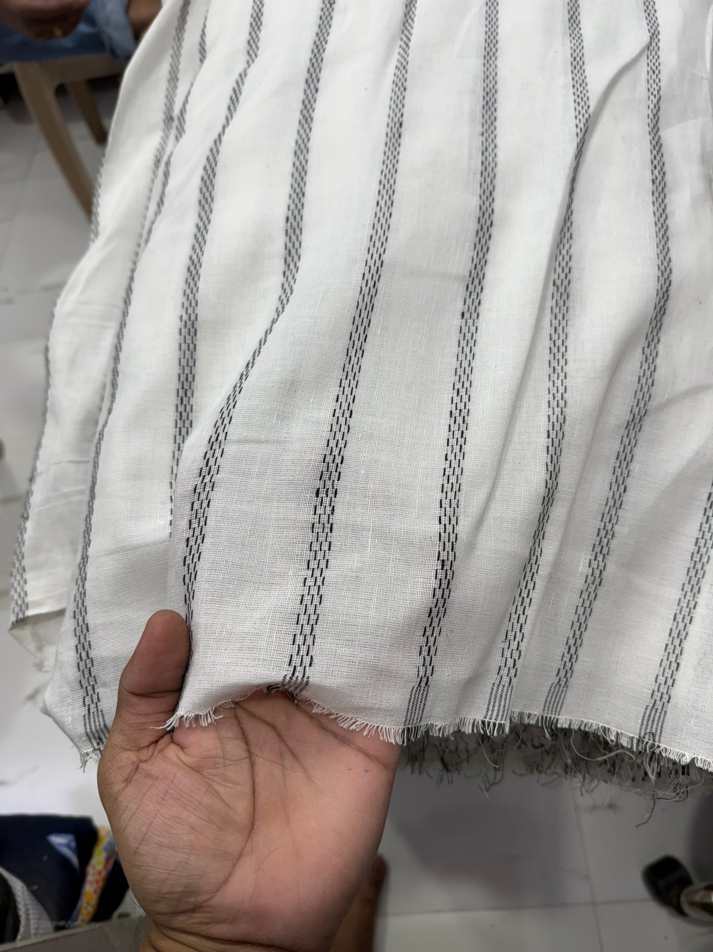 Buy Pure Linen Black Chain Stripe Fabric