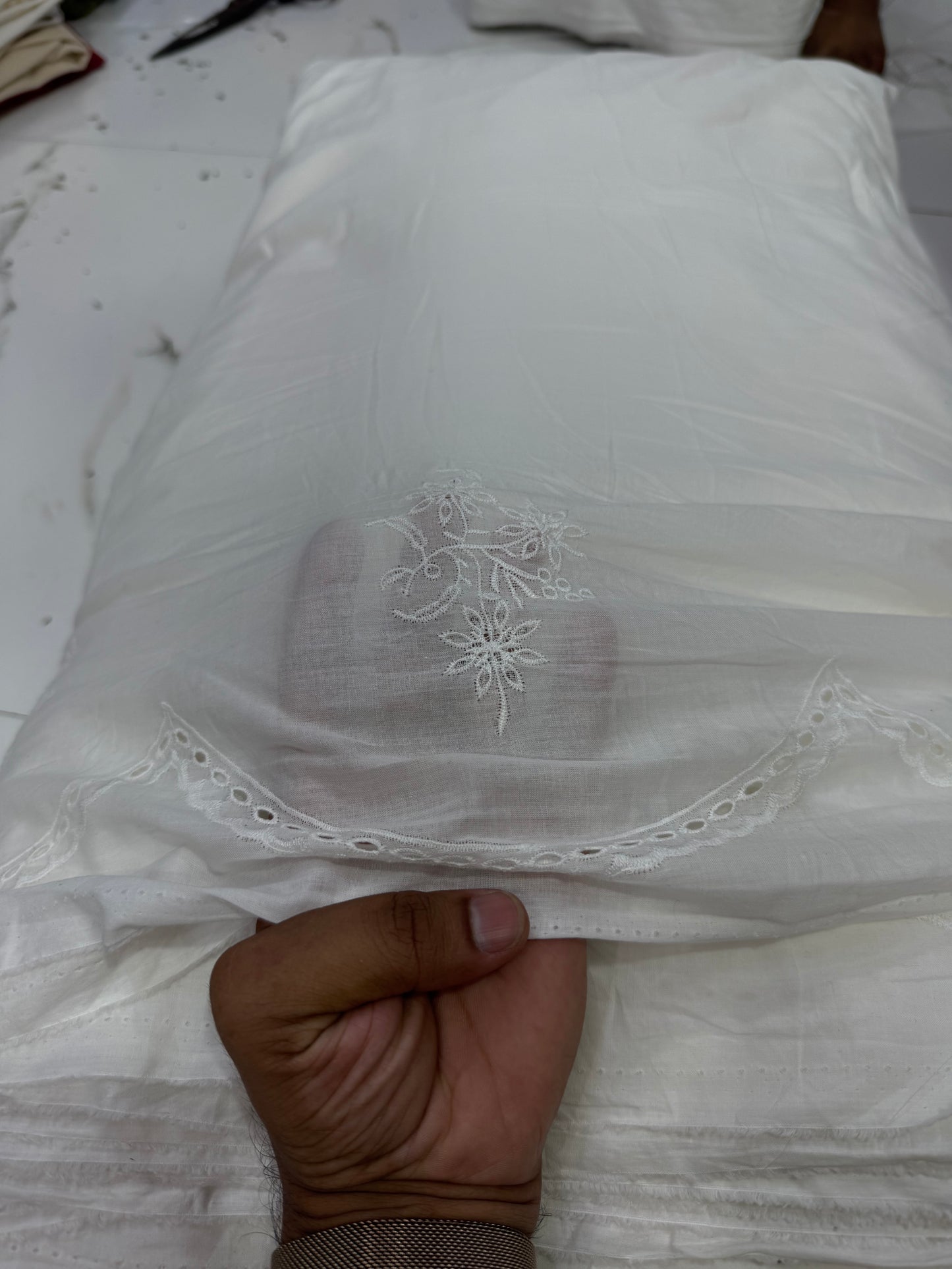 Buy Premium Cotton Cambric Schiffli Border Motif