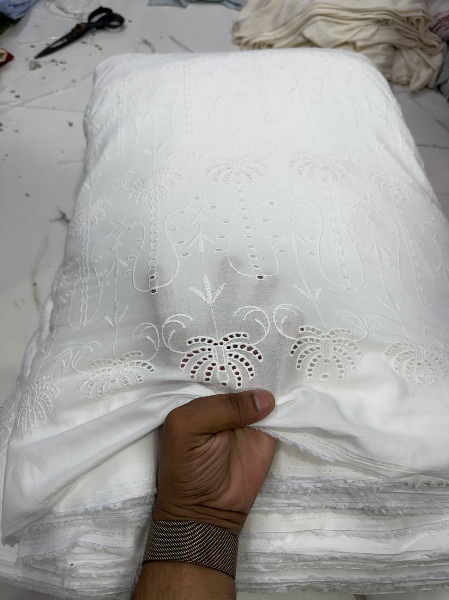 Buy Premium Cotton Cambric Schiffli Palm print