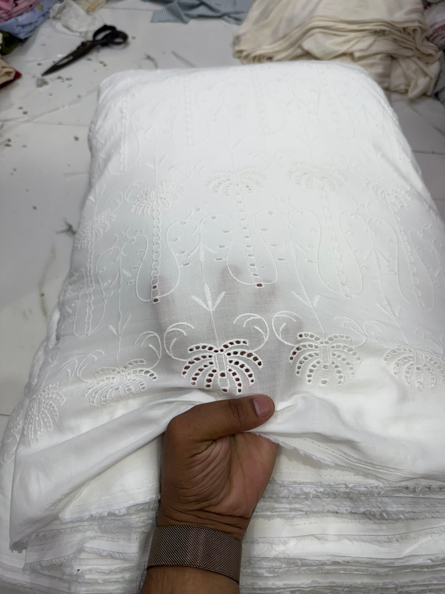 Buy Premium Cotton Cambric Schiffli Palm print