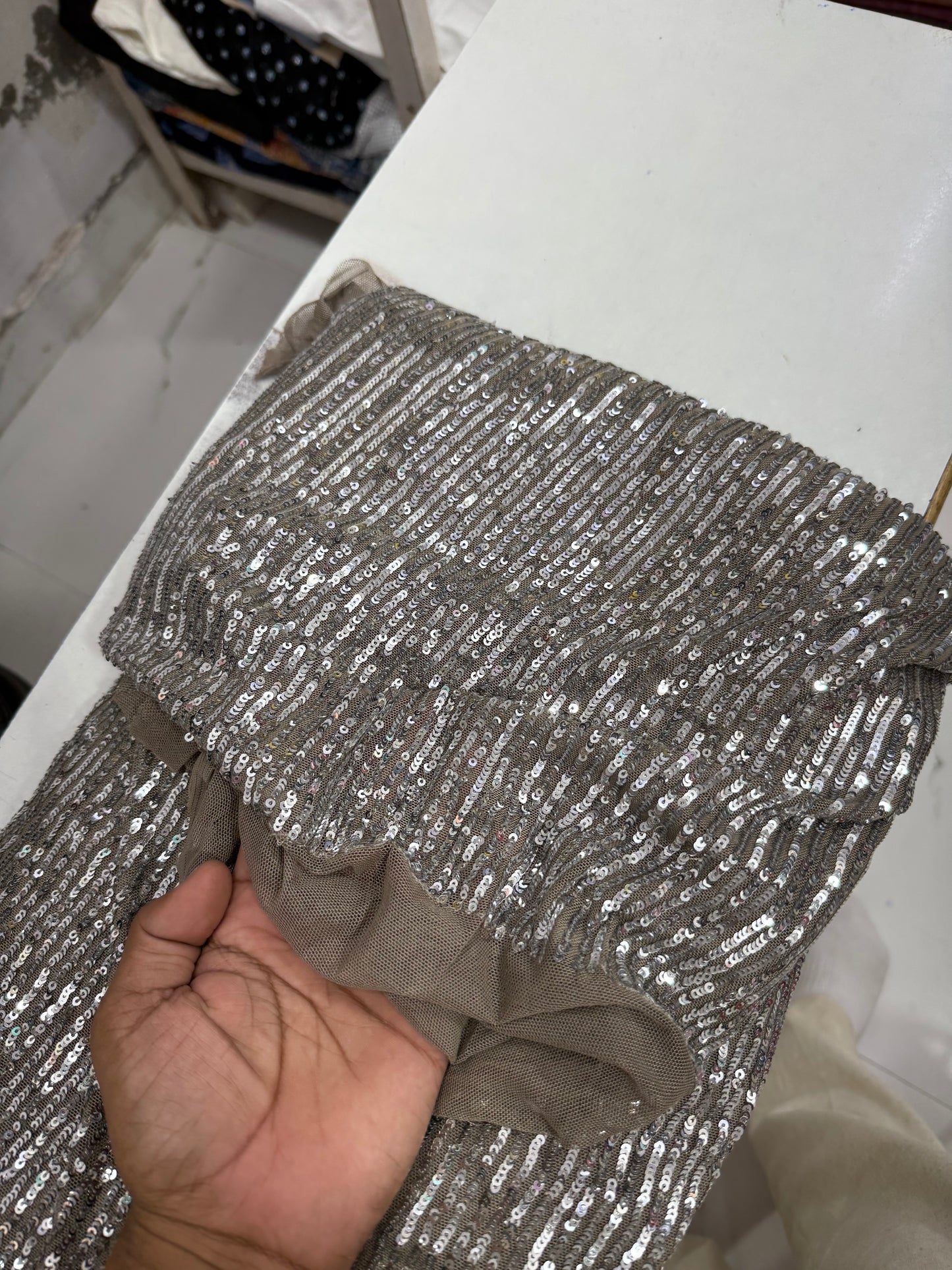Buy Skin Mesh Gold Sequin Fabric