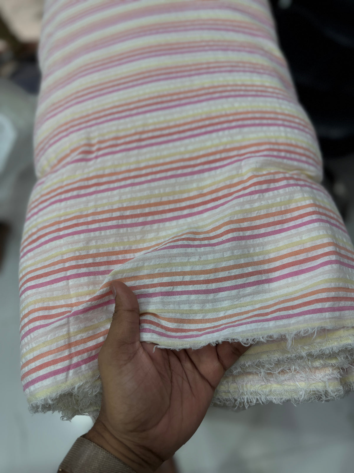 Buy Premium Yarn-Dyed Seersucker Rainbow Stripe