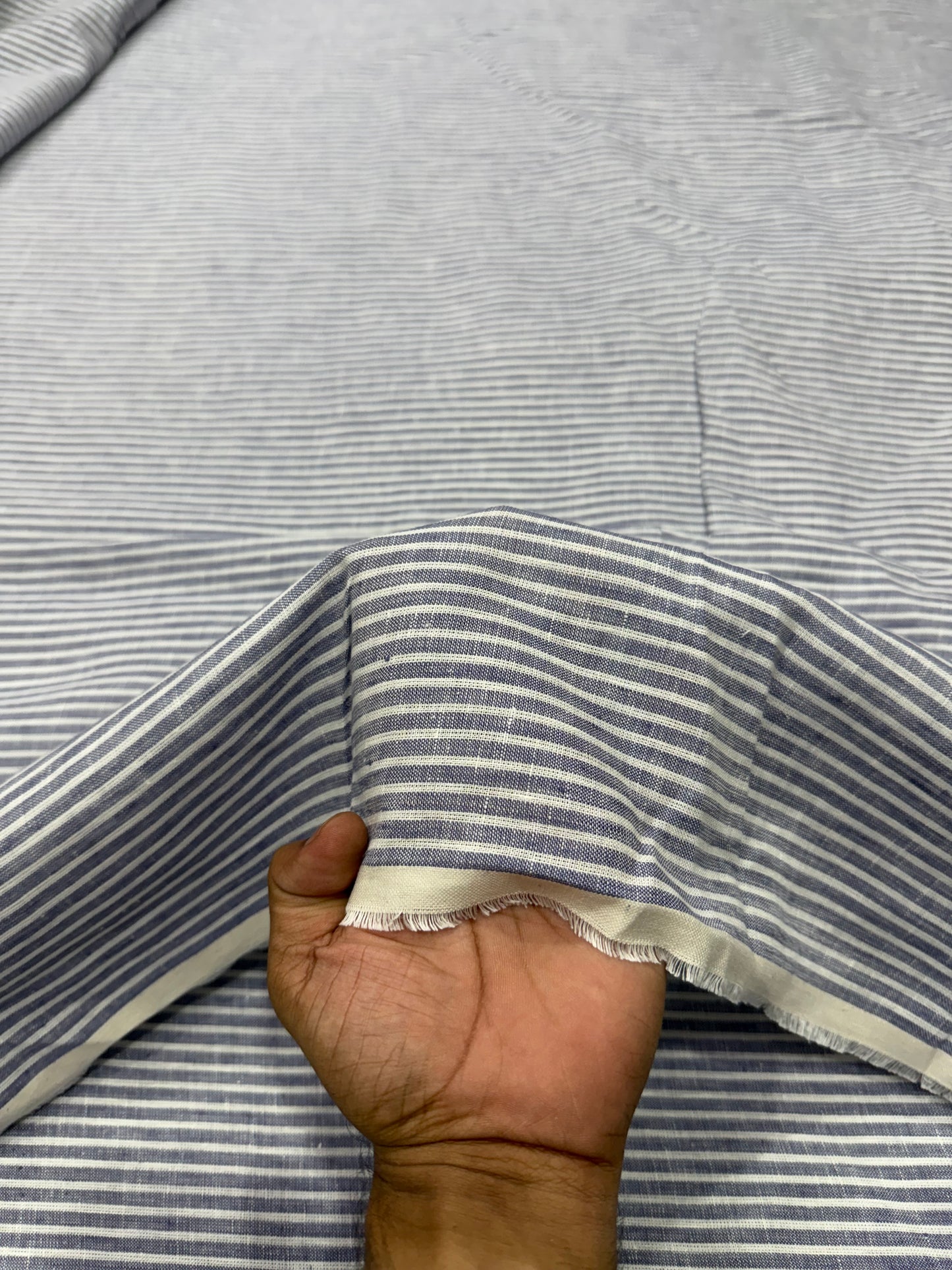 Buy Premium Pure Linen Grey Stripe Printed Fabric