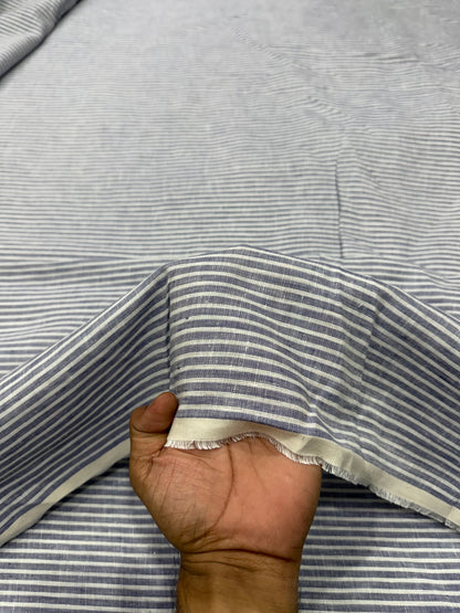 Buy Premium Pure Linen Grey Stripe Printed Fabric