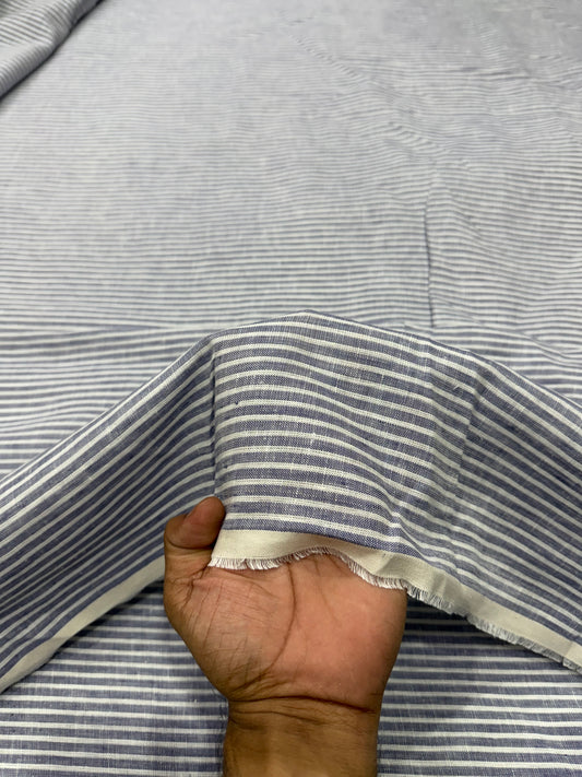 Buy Premium Pure Linen Grey Stripe Printed Fabric