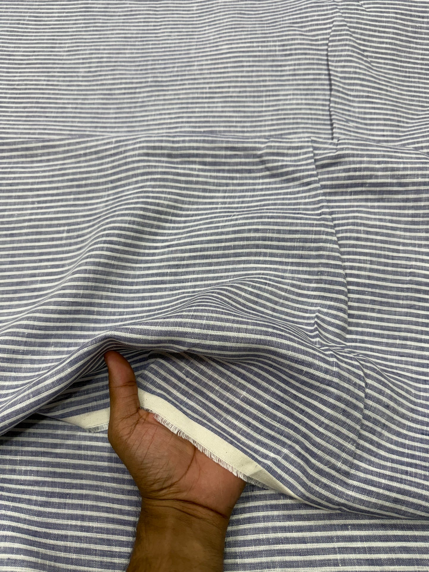 Buy Premium Pure Linen Grey Stripe Printed Fabric