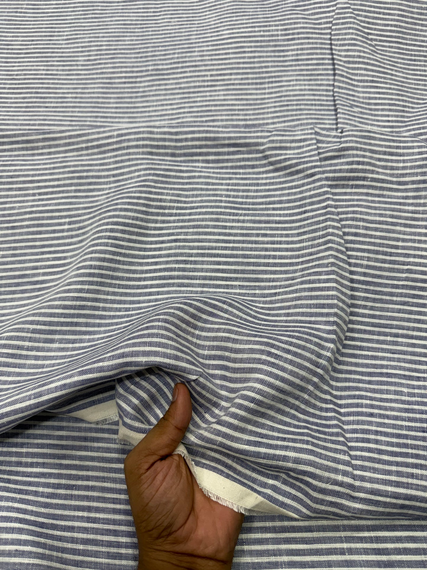Buy Premium Pure Linen Grey Stripe Printed Fabric