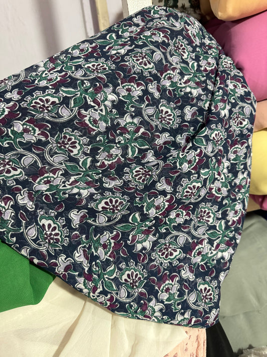 Buy Chiffon Boho Floral Dark Green Fabric - MAF 