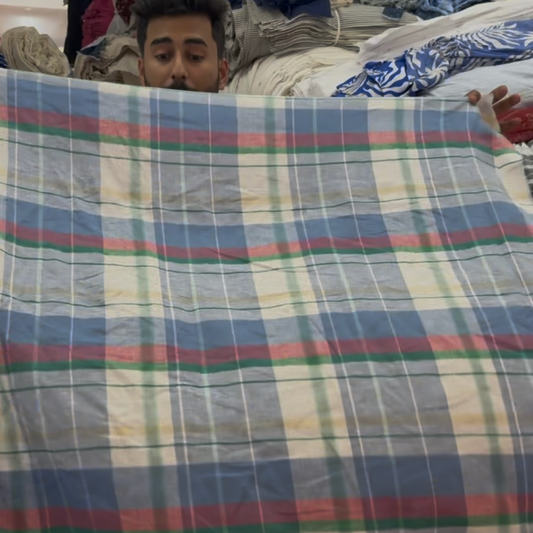Buy Premium Pure Linen Madras Check Fabric – Blue, Red & Green Plaid