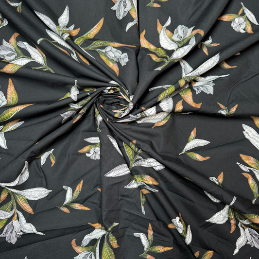 Buy Poplin Pure Aesthetic Flower & Leaf Printed Fabric - MAF 