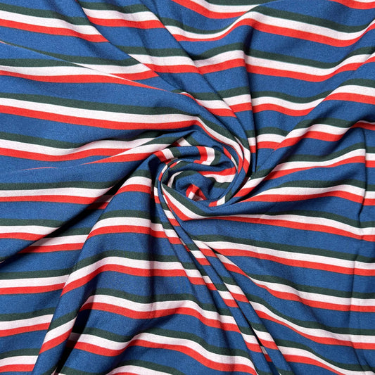 Buy Poly Crepe Blue Base Red & White Stripe - MAF 