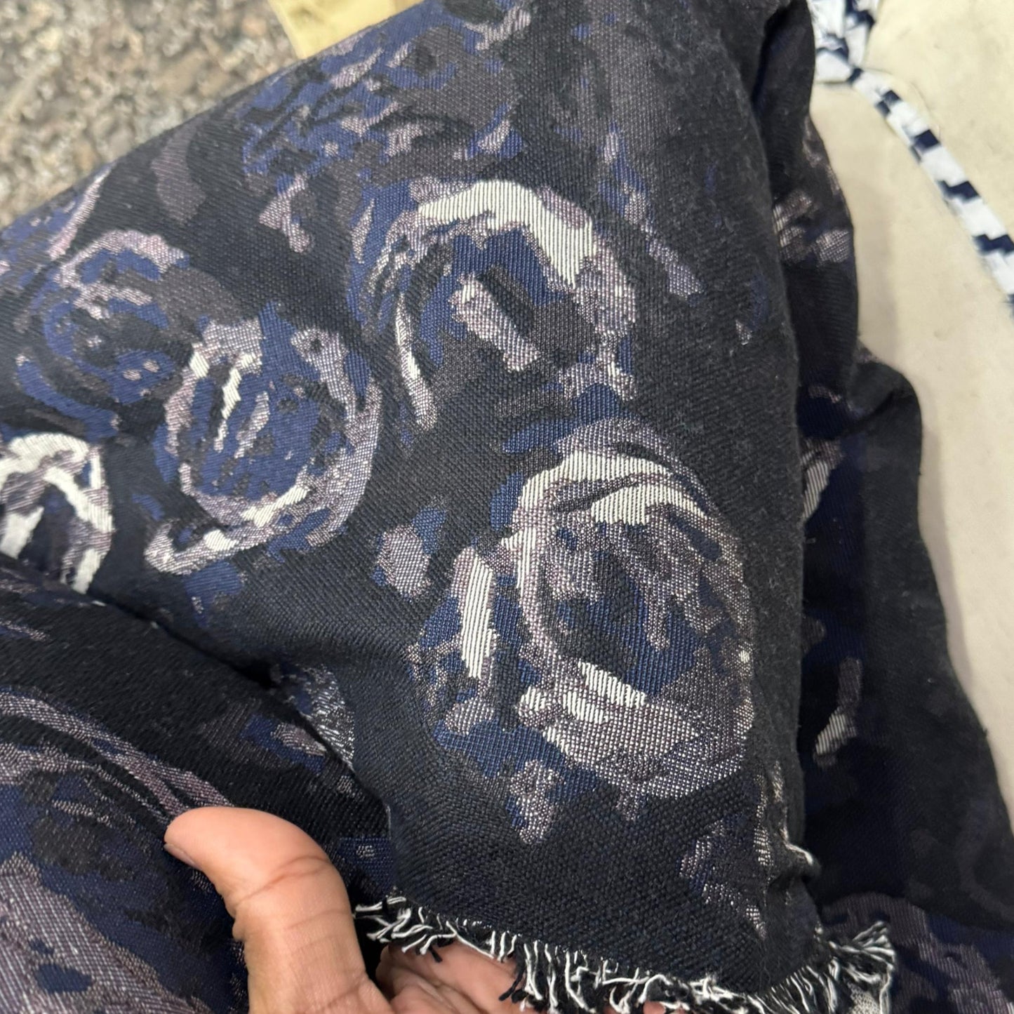 Buy Cotton Heavy Jacquard Grey Abstract Rose Printed - MAF 